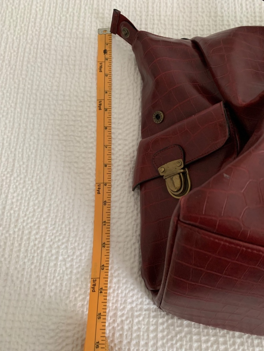 Bueno Red Tote Bag | Burgundy Textured Leather Tote | Dual Handles Gold Hardware - Picture 9 of 12